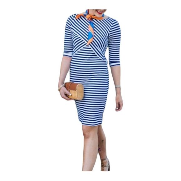 J.Mclaughlin Navy & White Striped Midi Dress - Picture 1 of 8